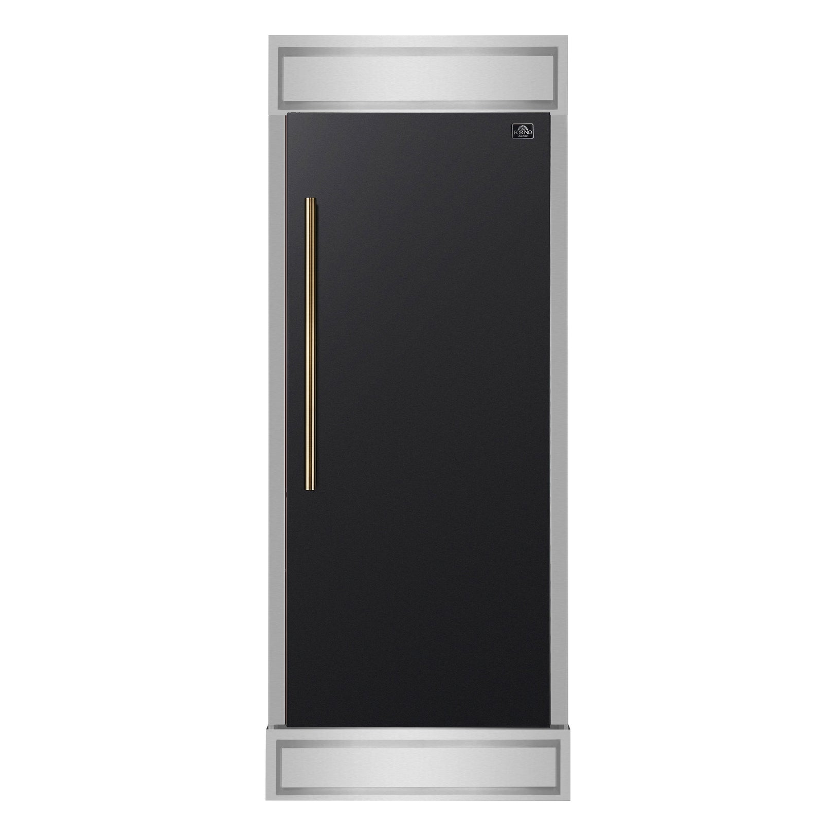 Forno Maderno 28-Inch Built-In Convertible Refrigerator in Black with Antique Brass Handle, 13.6 cu.ft. Right Swing with Decorative Grill - 32-Inch Wide - FFFFD1722-32RMG-BLK