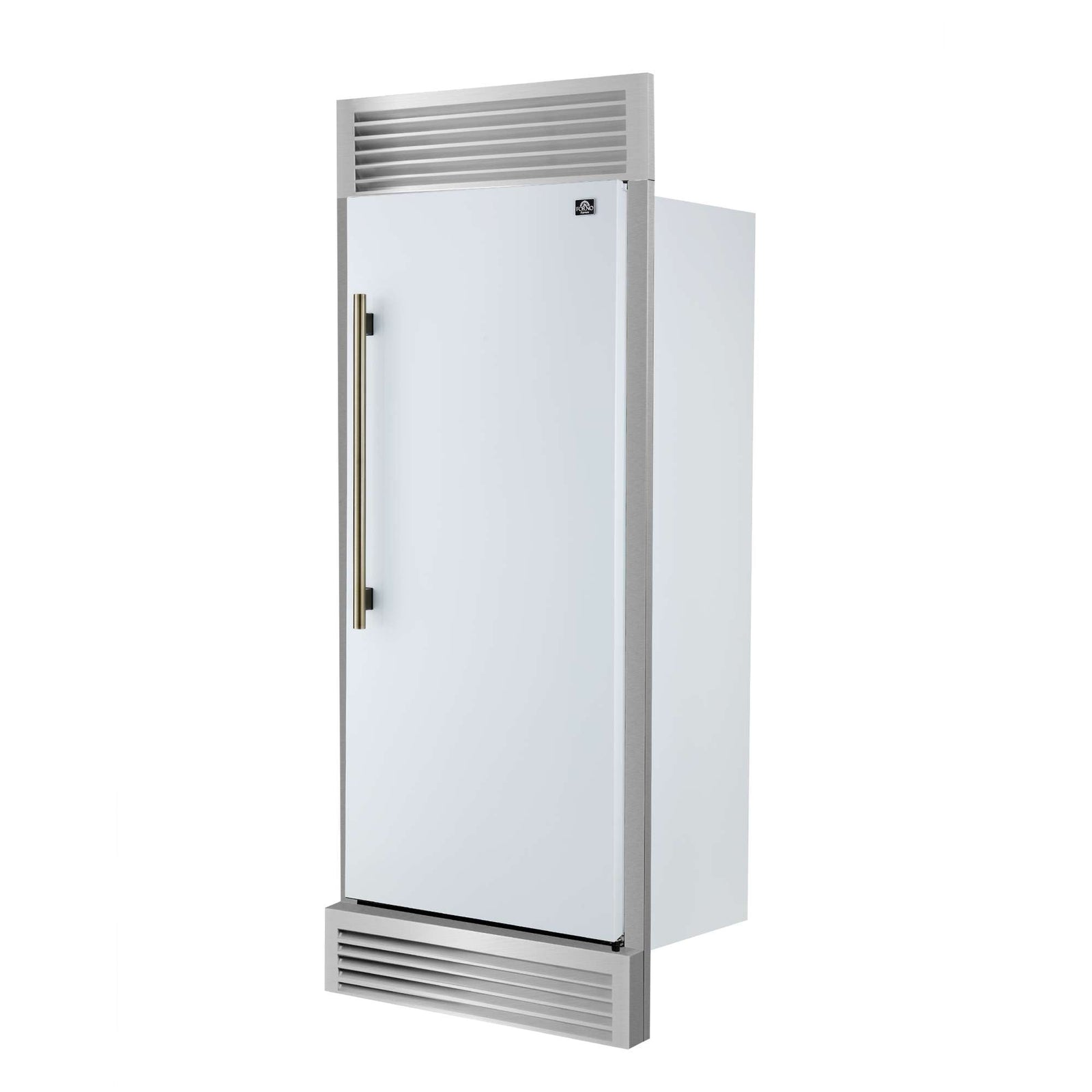 Forno Maderno 28-Inch Built-In Convertible Refrigerator in White with Antique Brass Handle, 13.6 cu.ft. Right Swing with Decorative Trim - 32-Inch Wide - FFFFD1722-32RSG-WHT