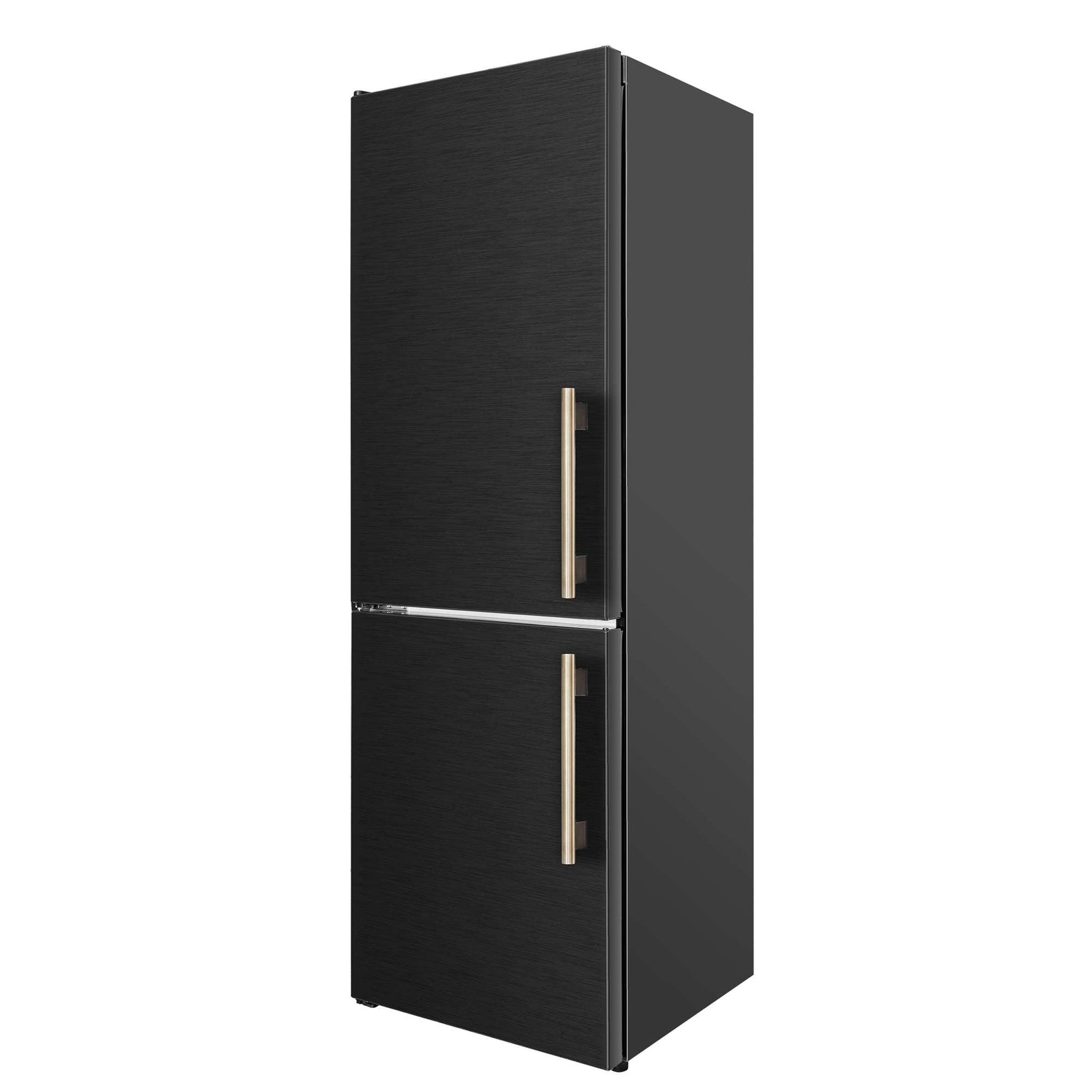Forno Custodia 24" Bottom Freezer, 10.3 cf., Left Swing, Ice Maker, Total No frost, Black, Antique Brass handles - FFFFD1766-24BLK-LS