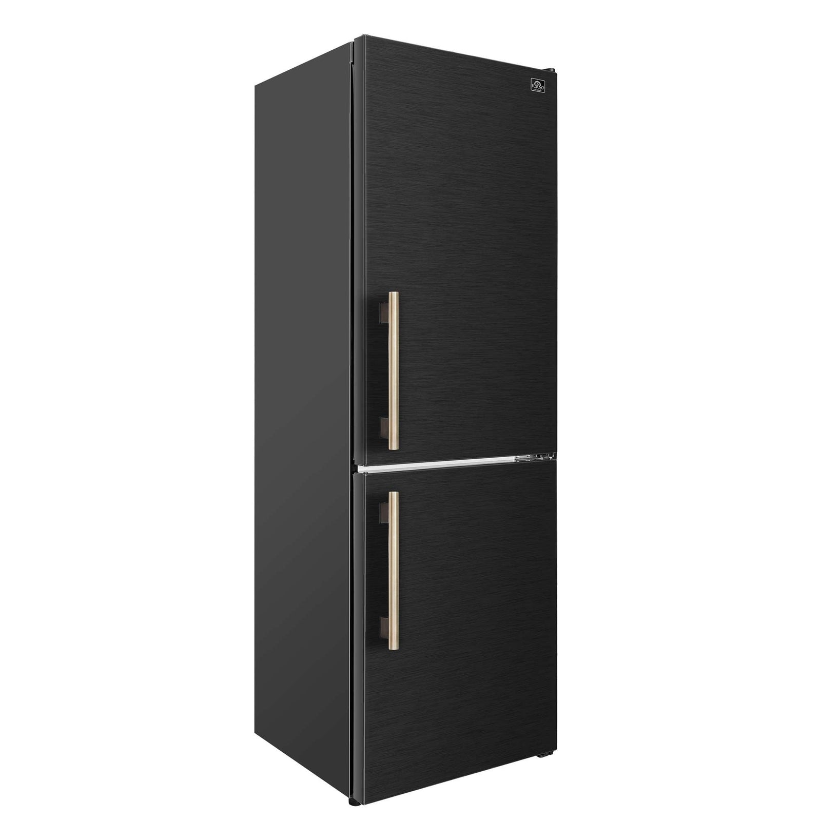 Forno Custodia 24" Bottom Freezer, 10.3 cf., Right Swing, Total No frost, Black, Antique Brass handles - FFFFD1766-24BLK-RS