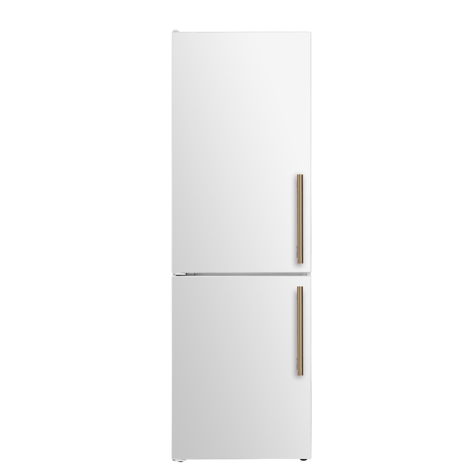 Forno Custodia 24" Bottom Freezer, 10.3 cf., Left Swing, Ice Maker, Total No frost, White, Antique Brass handles - FFFFD1766-24WHT-LS