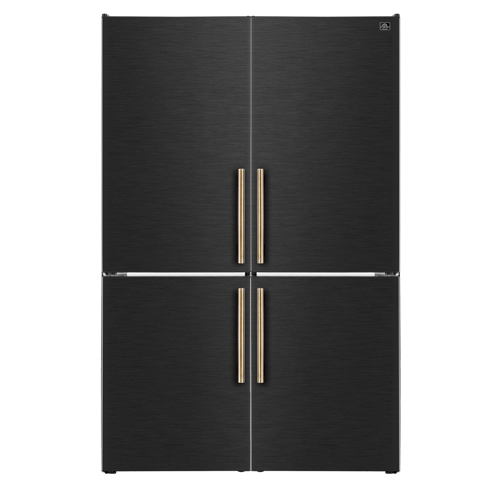 Forno Custodia 48" Bottom Freezer combo, 20.6 cf., Ice Maker, Total No frost, Black, Antique Brass handles - FFFFD1766-48BLK