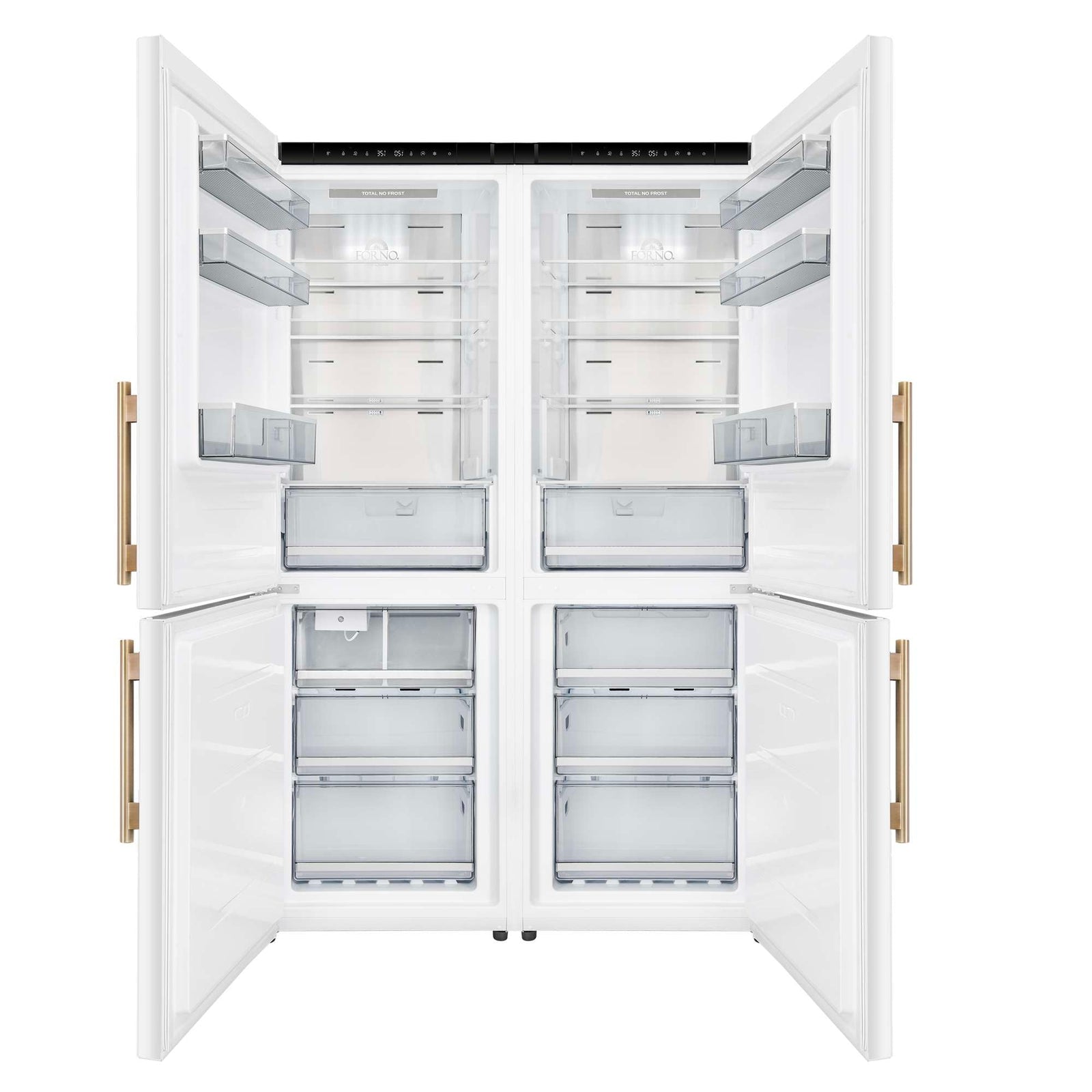 Forno Custodia 48" Bottom Freezer combo, 20.6 cf., Ice Maker, Total No frost, White, Antique Brass handles - FFFFD1766-48WHT