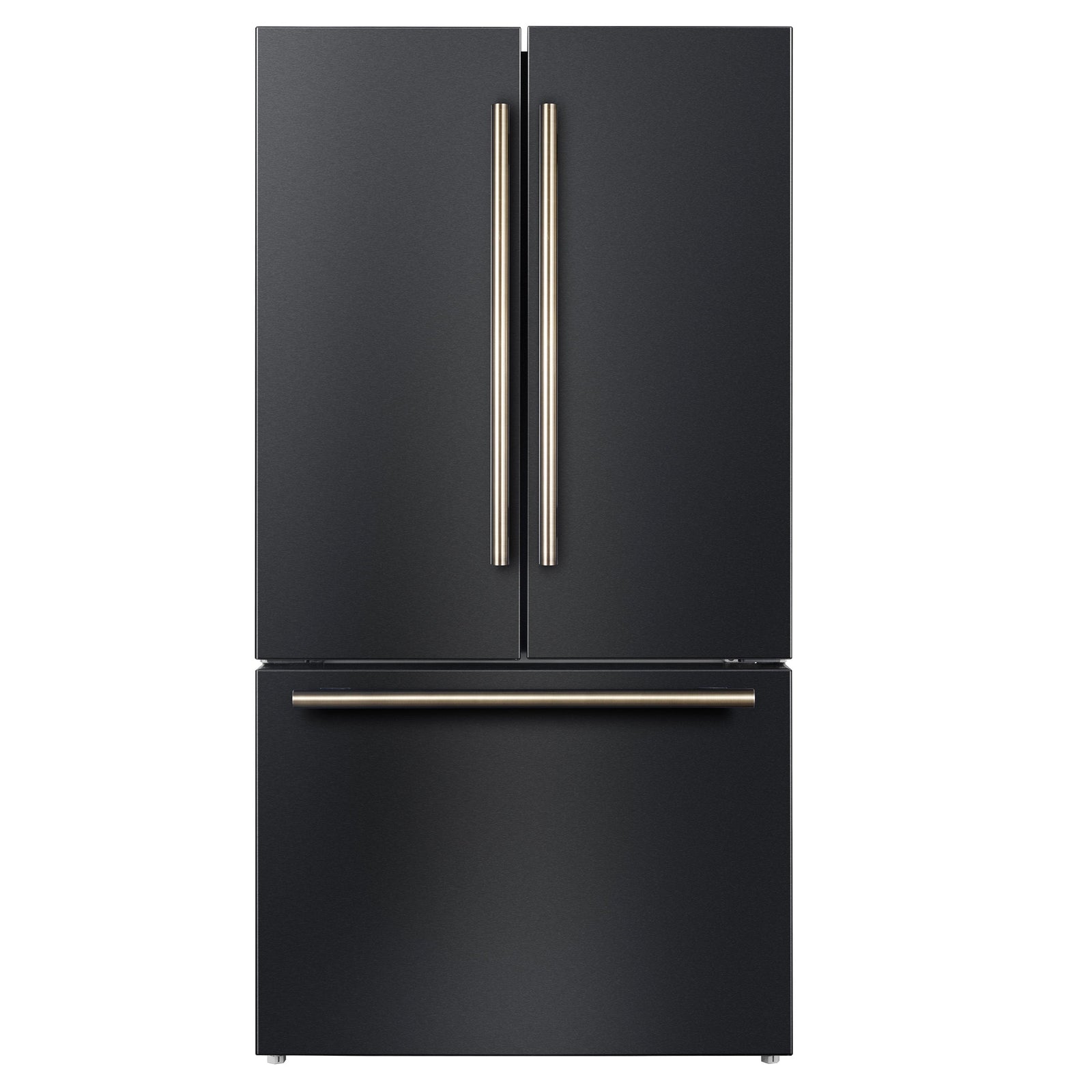 Forno Rivello 36 Inch French Door Refrigerator in Black with Antique Brass, Internal Water Dispenser, Filtered Ice, Adjustable Shelves, Energy Star Certified - FFFFD1783-36BLK