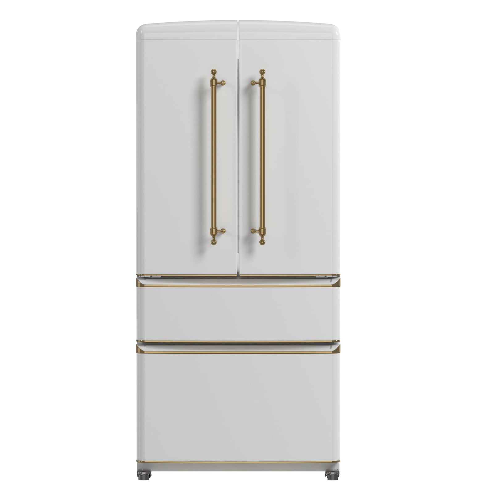 Forno Luigi 33-Inch French Door Refrigerator, 18 cu.ft, White Finish, Antique Brass Handles, ENERGY STAR Certified - FFFFD1791-33WHT