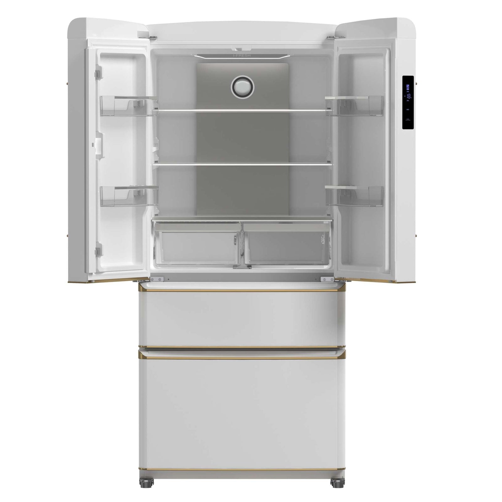 Forno Luigi 33-Inch French Door Refrigerator, 18 cu.ft, White Finish, Antique Brass Handles, ENERGY STAR Certified - FFFFD1791-33WHT