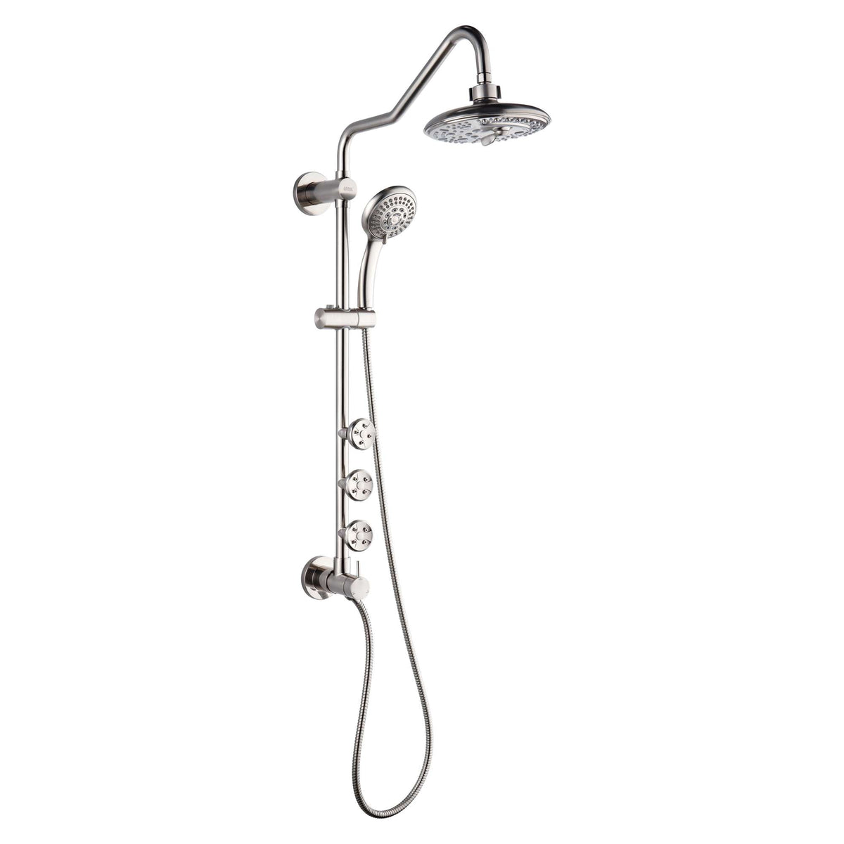 Forno Acqua AcquaSPA Retrofit Shower, Overhead Rainfall, 8 Inch Shower Head, Handheld Shower Head, Body Jets, 6 Way Diverter, Brushed Nickel Finish, 1.8 GPM Flow Rate - SC32BN-C8