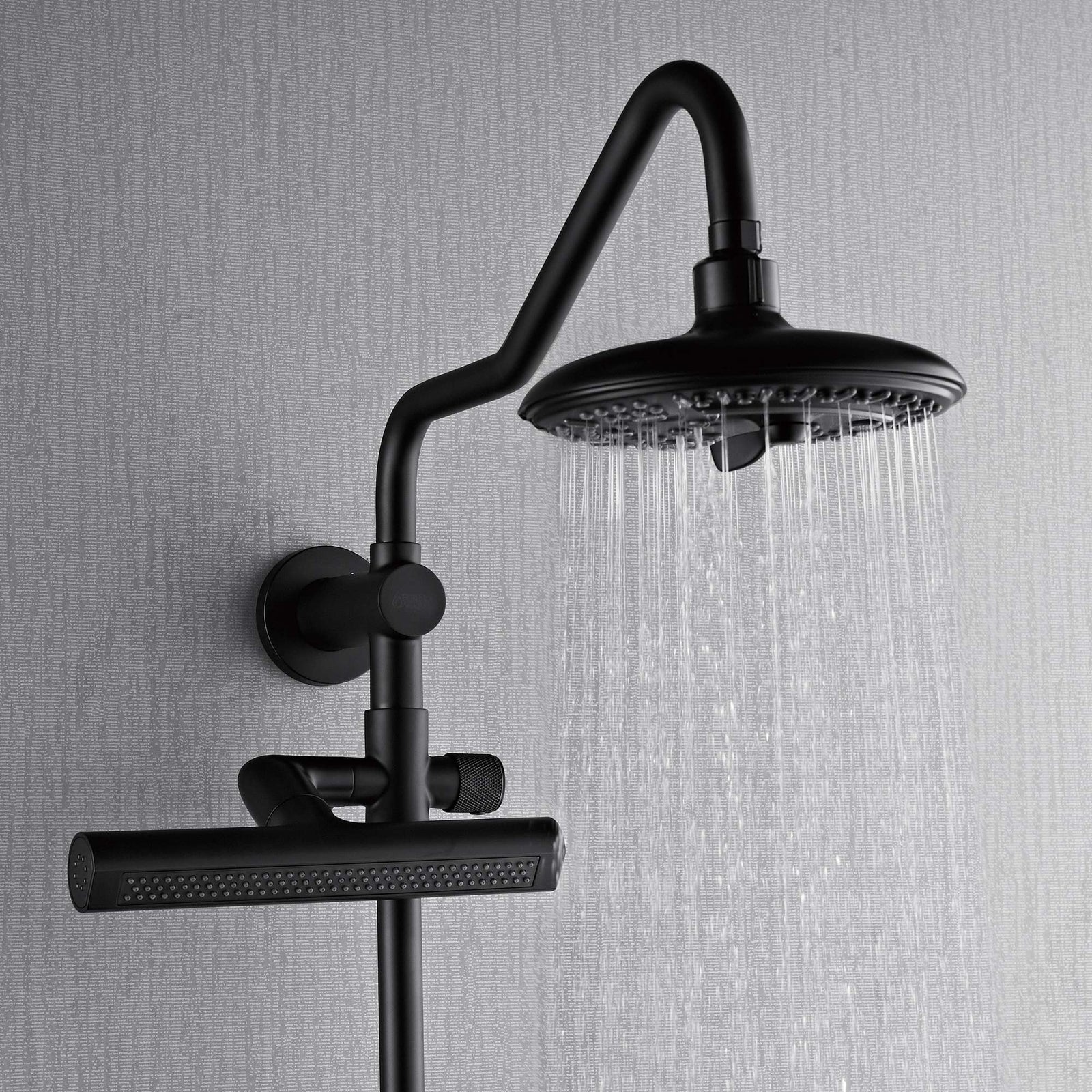 Forno Acqua AcquaFALL Shower, Matte Black Finish, Overhead Rainfall Shower, 7 Way Diverter, Handheld Shower Head, Body Jets, 2.5 GPM Flow Rate - SCW2BK-C2