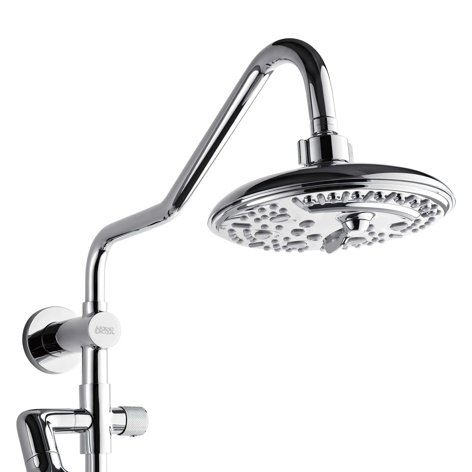 Forno Acqua AcquaFALL Shower, Polished Stainless Steel Finish, Overhead Rainfall Shower, 7 Way Diverter, Handheld Shower Head, Body Jets, 2.5 GPM Flow Rate - SCW2CP-C2