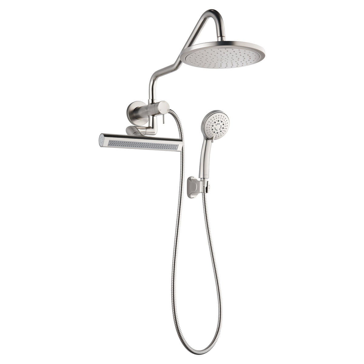 Forno Acqua AcquaFALL Mini Shower Head, Brushed Nickel Finish, Overhead Rainfall Shower, 7 Way Diverter, Handheld Shower Head, Body Jets, 2.5 GPM Flow Rate - SMW1BN-C2