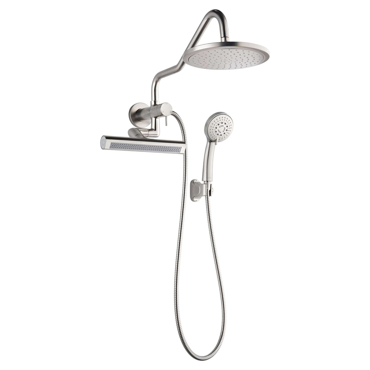 Forno Acqua AcquaFALL Mini Shower Head, Brushed Nickel Finish, Overhead Rainfall Shower, 7 Way Diverter, Handheld Shower Head, Body Jets, 2.5 GPM Flow Rate - SMW1BN-C2