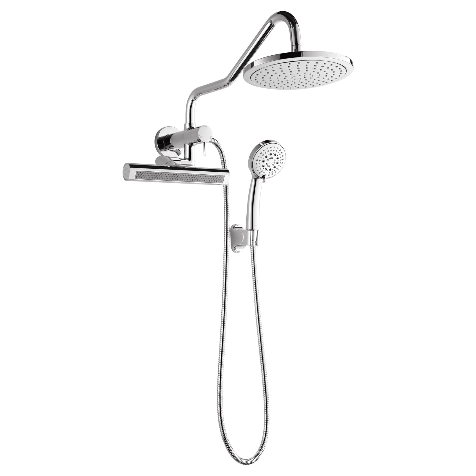 Forno Acqua AcquaFALL Mini Shower Head, Polished Stainless Steel Finish, Overhead Rainfall Shower, 7 Way Diverter, Handheld Shower Head, Body Jets, 2.5 GPM Flow Rate - SMW1CP-C2