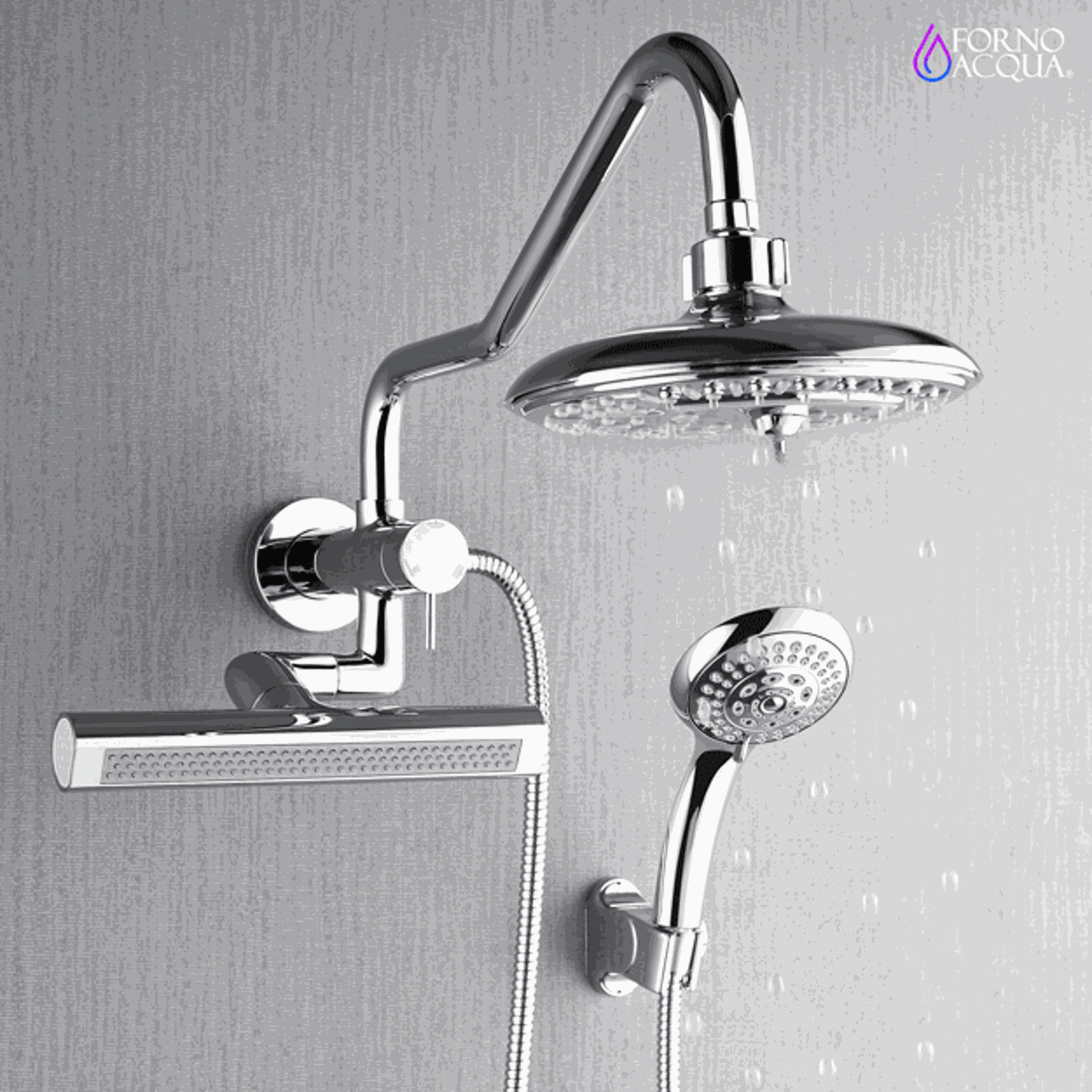 Forno Acqua AcquaFALL Mini 8 Inch Shower Head, Polished Stainless Steel Finish, Overhead Rainfall Shower, Handheld Shower Head, Body Jets, 1.8 GPM Flow Rate - SMW2CP-C8