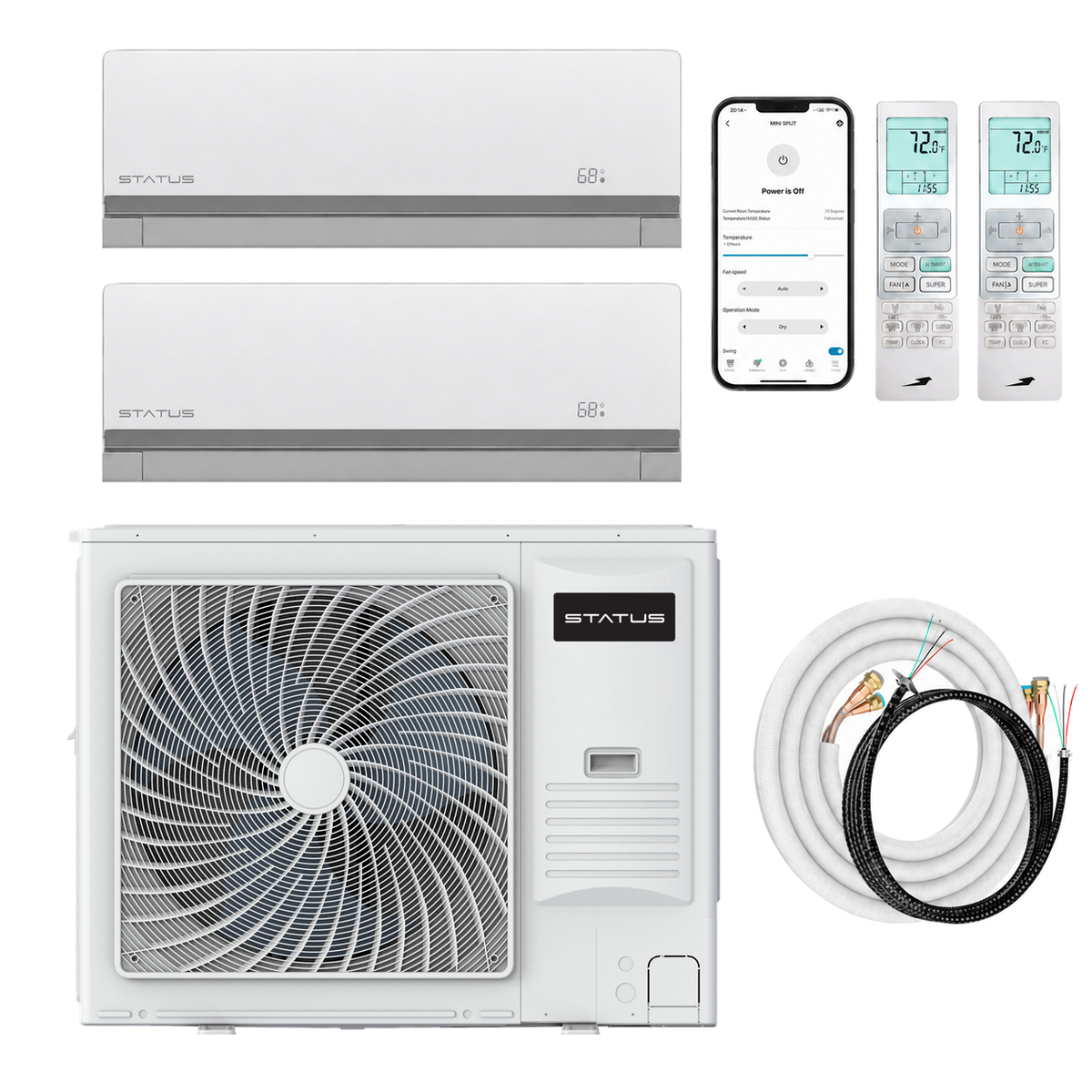 Status DIY 5th Gen Multi Zone Mini Split 18,000 BTU (9K + 9K) 2 Zone Ductless AC & Heat Pump 23 SEER2 - R454B