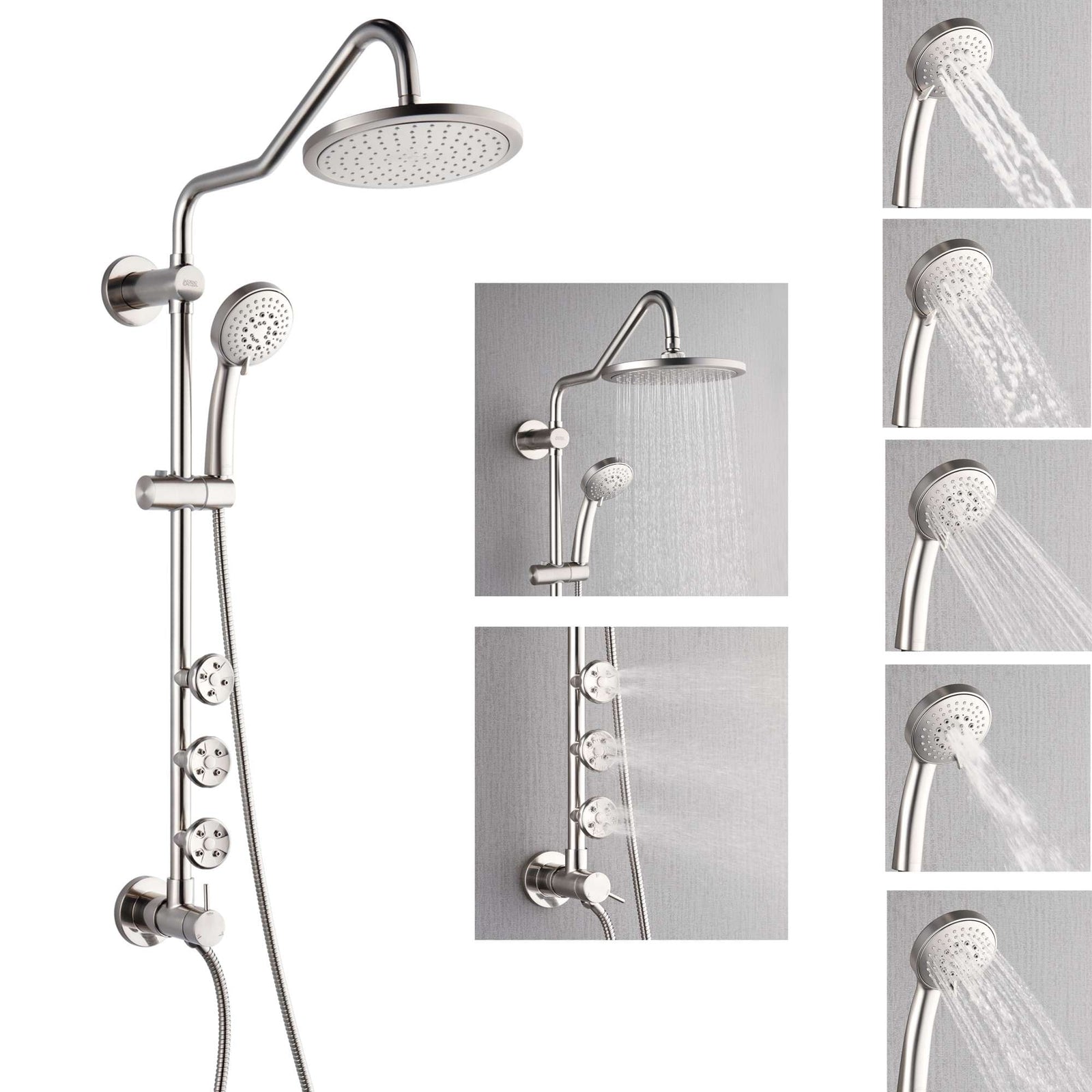 Forno Acqua AcquaSPA Retrofit Shower, Overhead Rainfall Shower, Handheld Shower Head, Body Jets, 6 Way Diverter, Brushed Nickel Finish, 2.5 GPM Flow Rate - SC31BN-C2