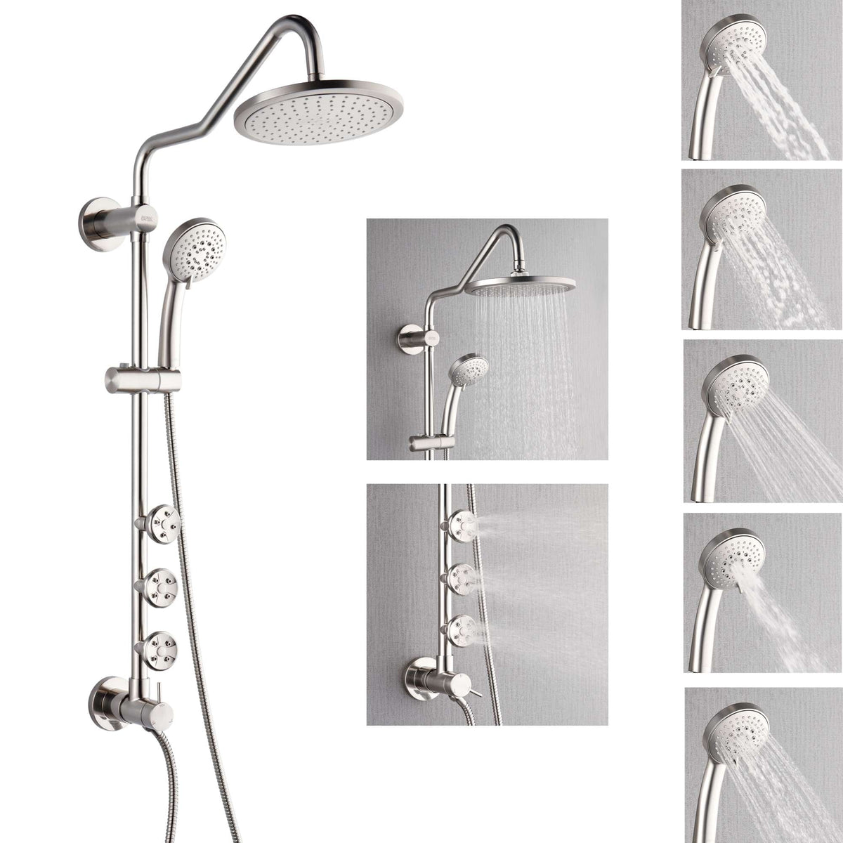Forno Acqua AcquaSPA Retrofit Shower, Overhead Rainfall Shower, Handheld Shower Head, Body Jets, 6 Way Diverter, Brushed Nickel Finish, 1.8 GPM Flow Rate - SC31BN-C8