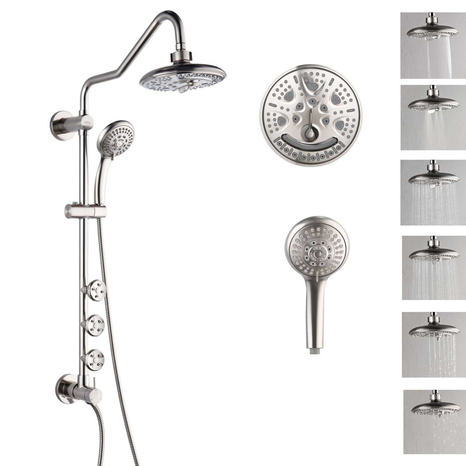 Forno Acqua AcquaSPA Retrofit Shower, Overhead Rainfall, 8 Inch Shower Head, Handheld Shower Head, Body Jets, 6 Way Diverter, Brushed Nickel Finish, 1.8 GPM Flow Rate - SC32BN-C8