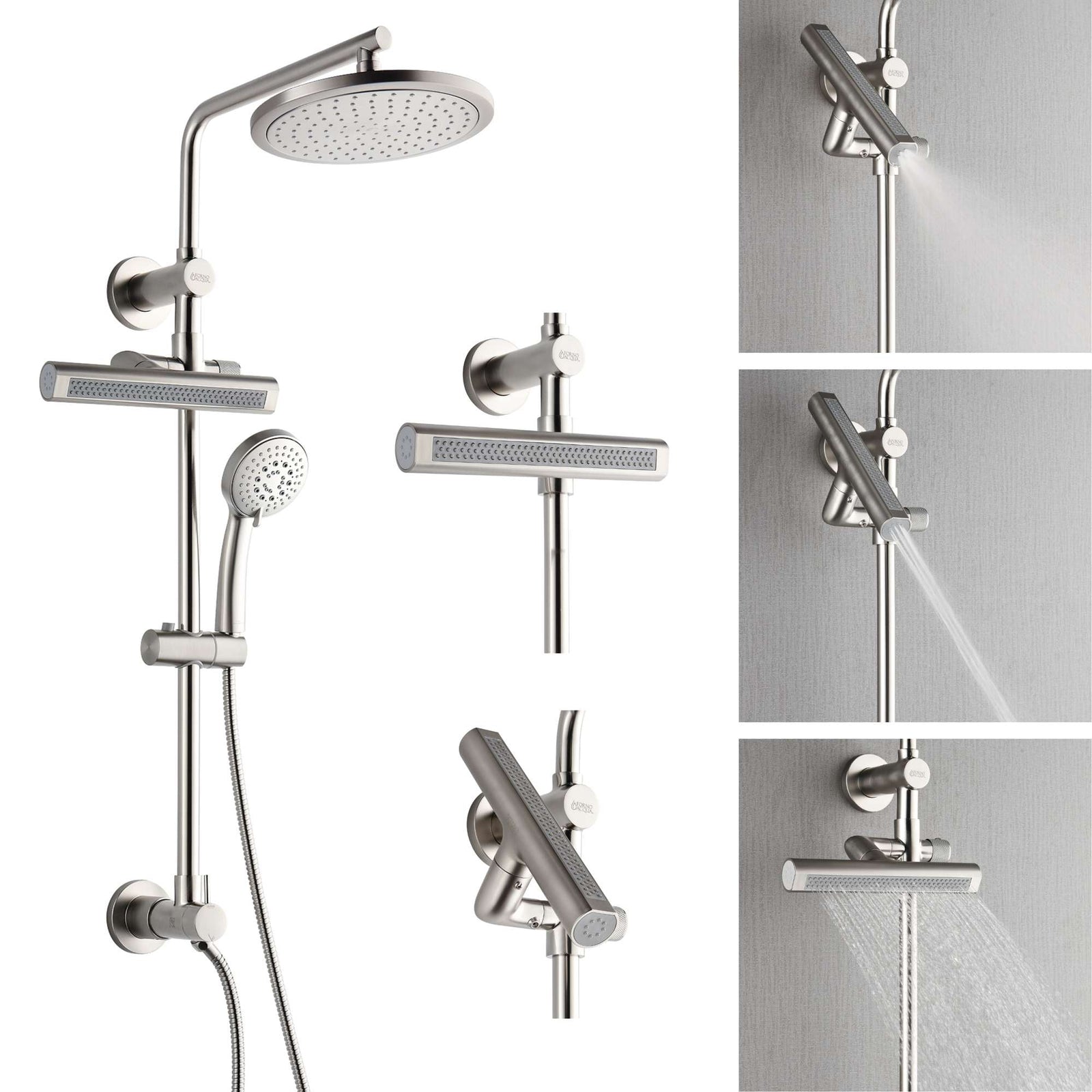 Forno Acqua AcquaFALL Shower, Brushed Nickel Finish, Overhead Rainfall Shower, Handheld Shower Head, Body Jets, 2.5 GPM Flow Rate - SCW1BN-S2