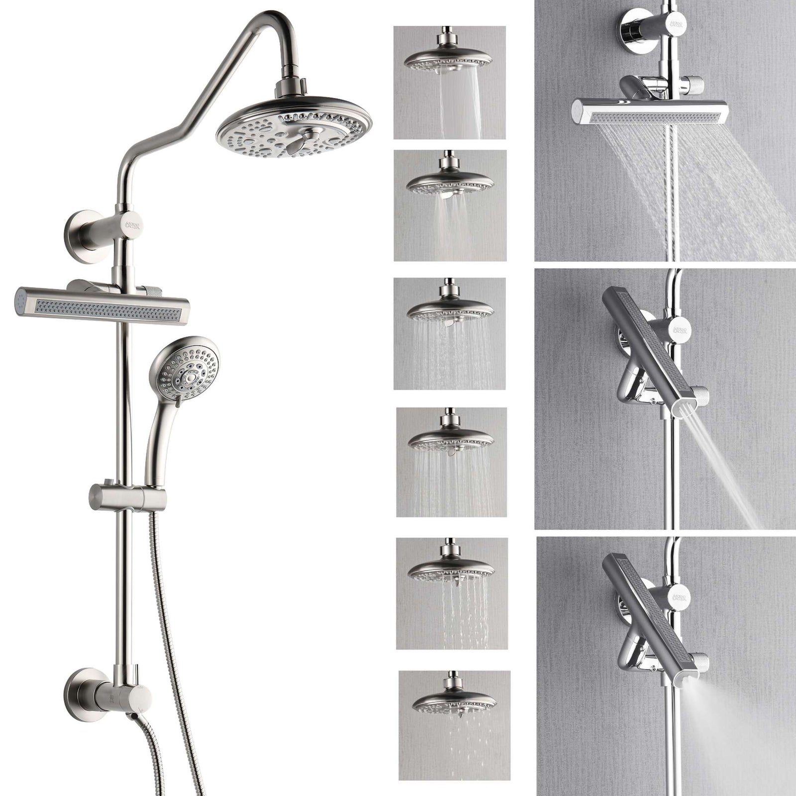 Forno Acqua AcquaFALL Shower, Brushed Nickel Finish, Overhead Rainfall Shower, 7 Way Diverter, Handheld Shower Head, Body Jets, 1.8 GPM Flow Rate - SCW2BN-C8