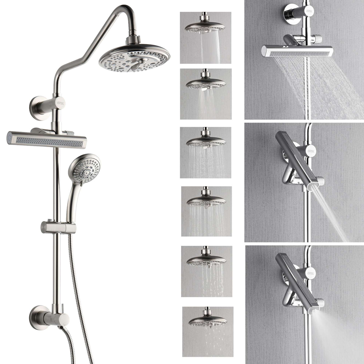 Forno Acqua AcquaFALL Shower, Brushed Nickel Finish, Overhead Rainfall Shower, 7 Way Diverter, Handheld Shower Head, Body Jets, 2.5 GPM Flow Rate - SCW2BN-C2