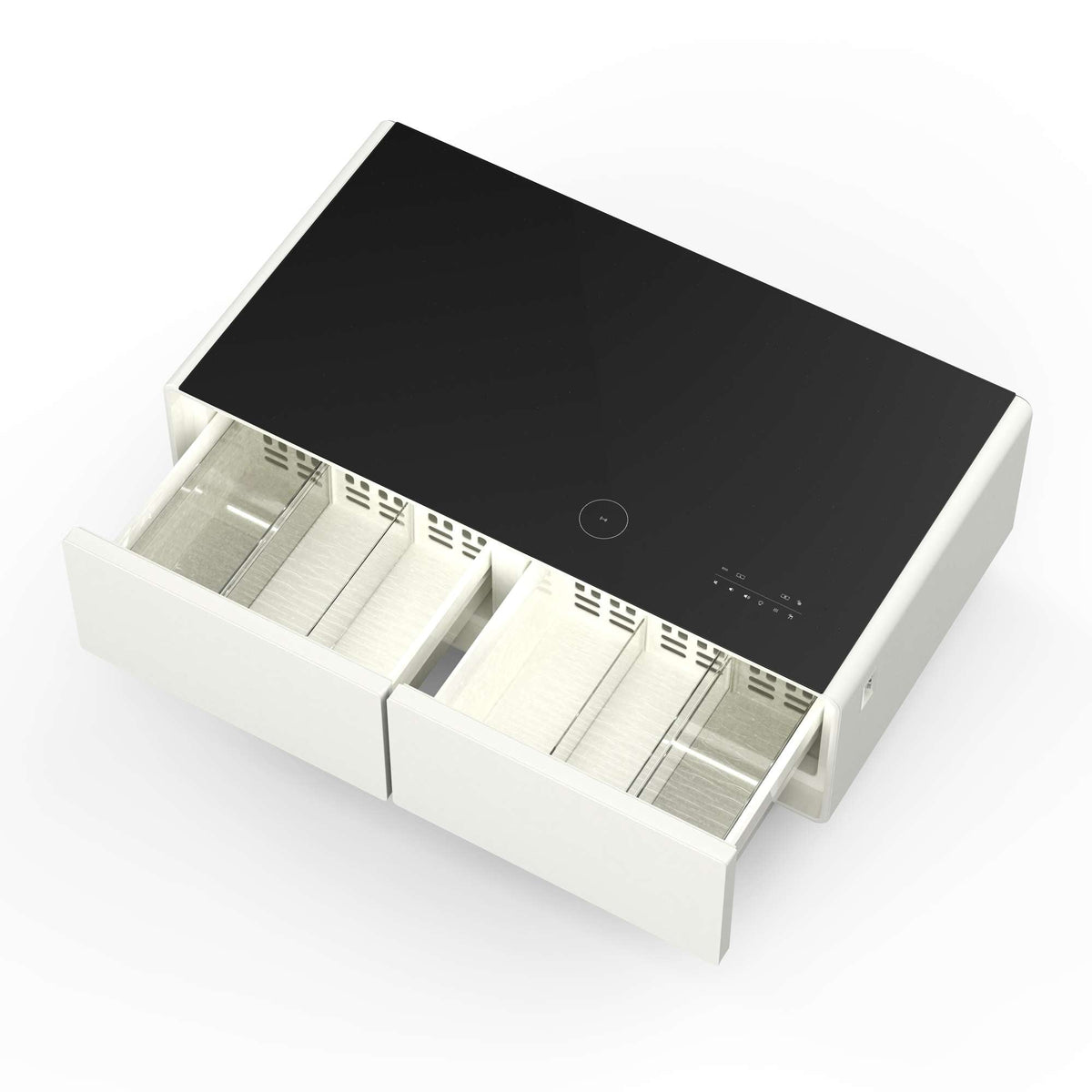 Forno Evoluto Tavolo 51-Inch White Smart Coffee Table – Dual Refrigerator Drawers, Bluetooth 5.0 Audio, Wireless Charging & RGB Ambient Light - FCTFR7006-51WHT