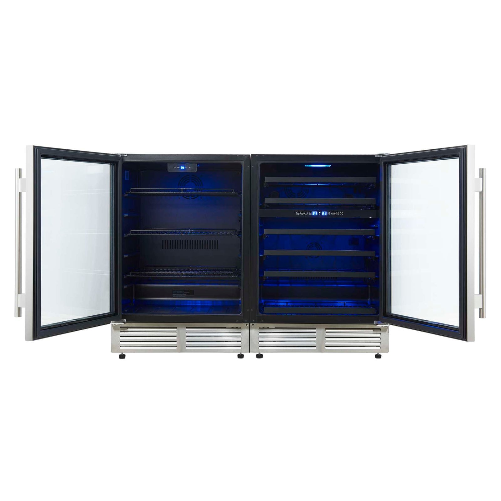 Forno Gemello 48 Inch Side-by-Side Wine and Beverage Cooler in Stainless Steel, French Door, 9.6 cu. ft. - FWCDR6699-48S