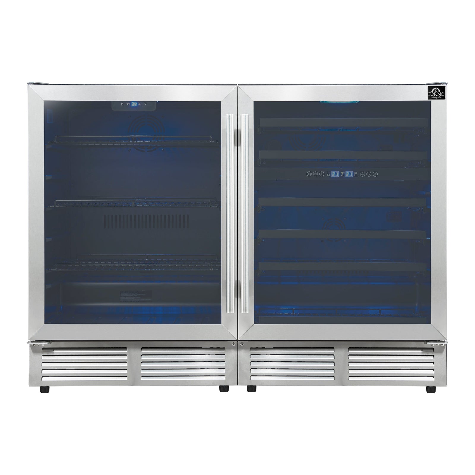Forno Gemello 48 Inch Side-by-Side Wine and Beverage Cooler in Stainless Steel, French Door, 9.6 cu. ft. - FWCDR6699-48S