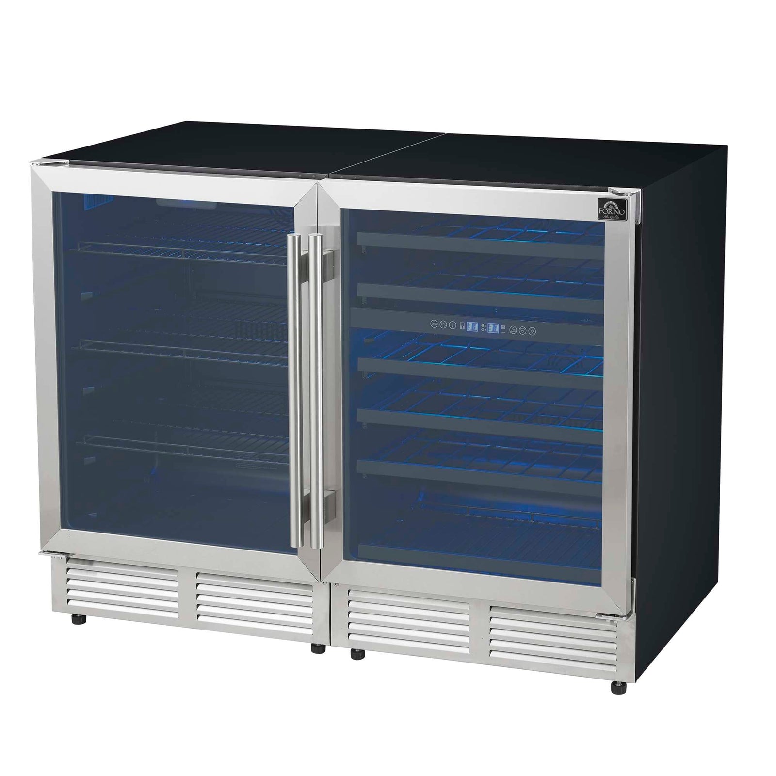 Forno Gemello 48 Inch Side-by-Side Wine and Beverage Cooler in Stainless Steel, French Door, 9.6 cu. ft. - FWCDR6699-48S