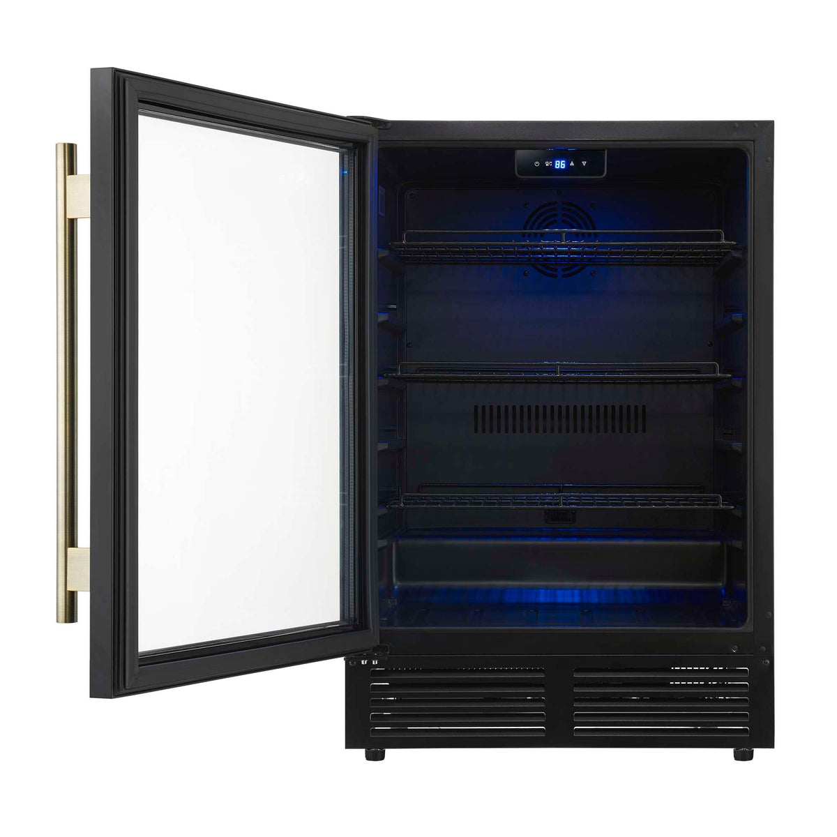 Forno Frescolino 24 Inch Beverage Cooler, Black with Antique Brass Handles, with LED Lighting, Triple Glass Door, 188 Can Capacity, Built-In or Freestanding - FWCDR6665-24BLK