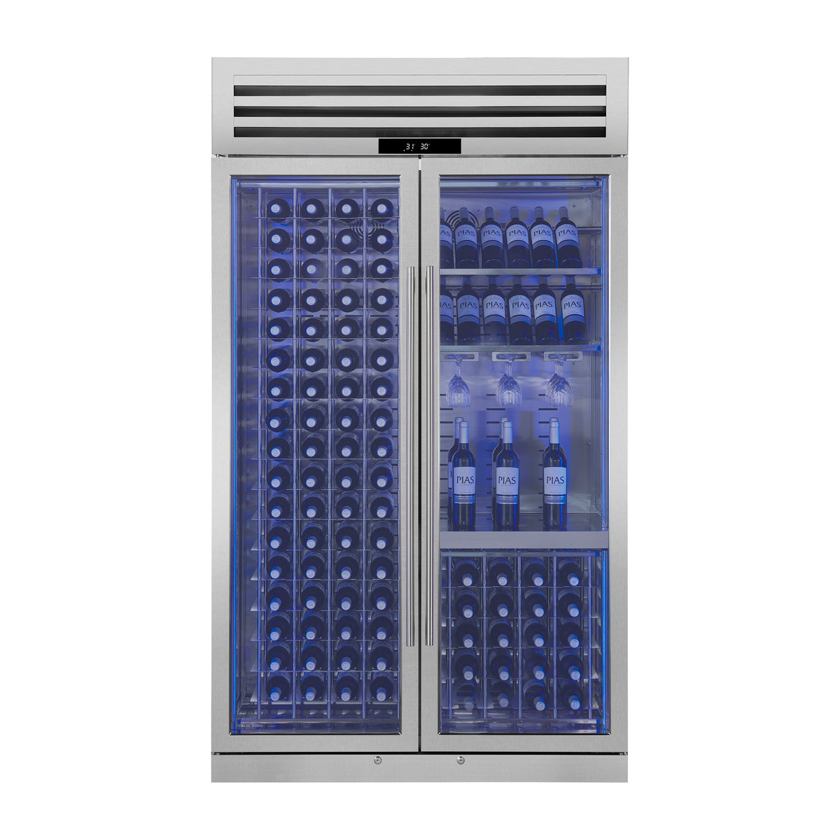 Forno Abruzzo 48" Wine Cooler, Dual Zone, 30 cu.ft., 130 bottles, Display & Service Shelves, Stemware Racks, Rust resistant - FWCDR6680-48S
