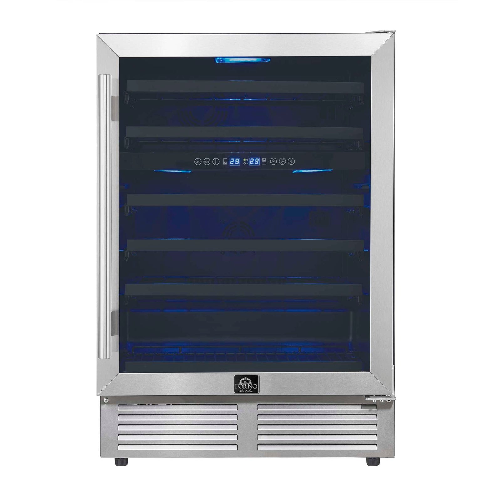 Forno Bacchino 24 Inch Wine Cooler, Stainless Steel, with LED Lighting, Triple Glass Door, 51 Bottle Capacity, Built-In or Freestanding - FWCDR6634-24S