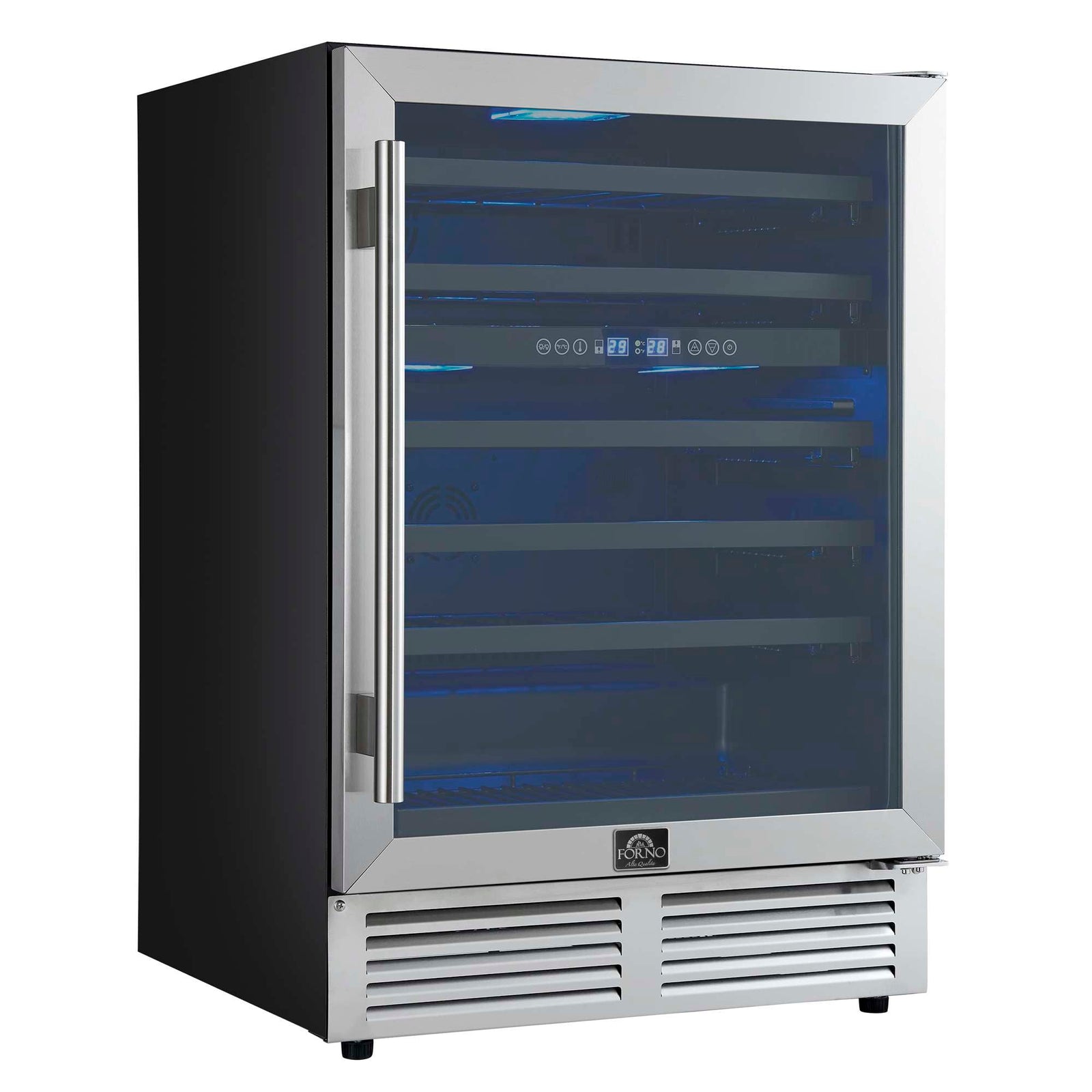 Forno Bacchino 24 Inch Wine Cooler, Stainless Steel, with LED Lighting, Triple Glass Door, 51 Bottle Capacity, Built-In or Freestanding - FWCDR6634-24S