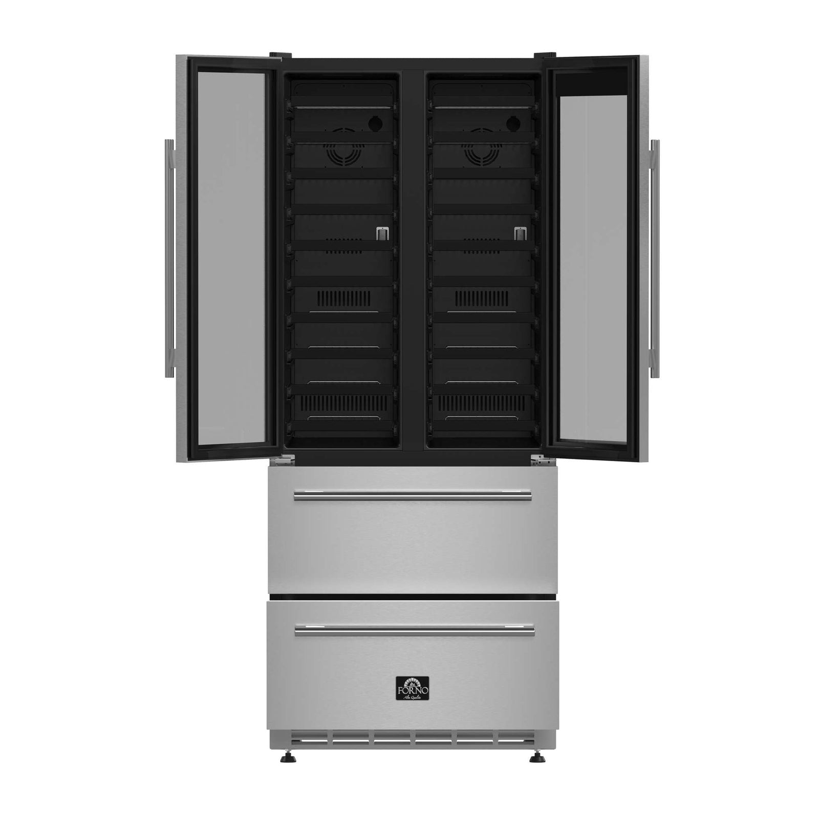 Forno Campania 32-Inch Wine Cooler, Stainless Steel, Dual Wine Zones, Two Beverage Drawers, 17.7 cu.ft - FWCDR6635-32S