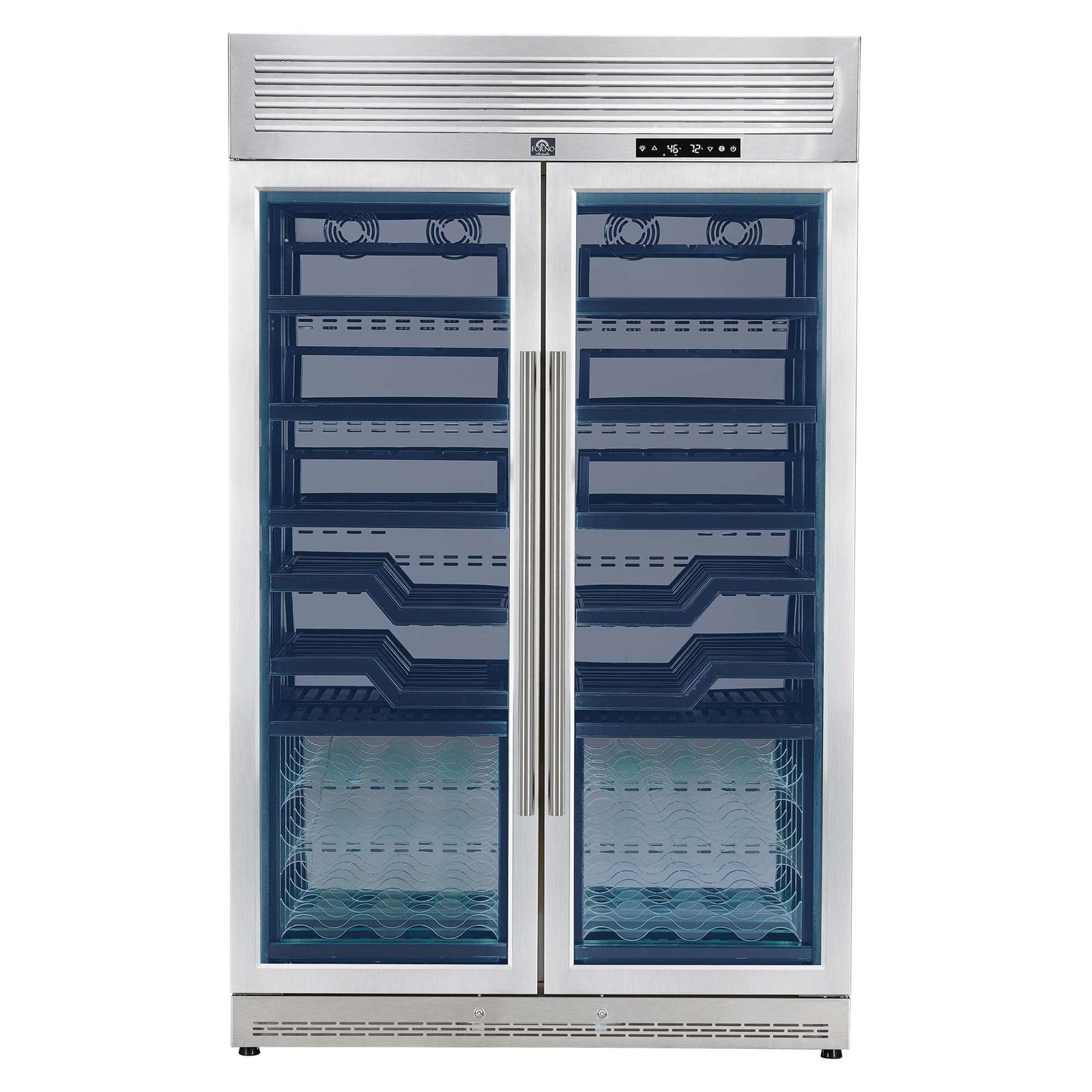 Forno Abruzzo 48-Inch Dual Zones Wine Cellar, 102 Bottles, 24 cu. ft., Green Acrylic Holders & Black Shelves - FWCDR6610-48S