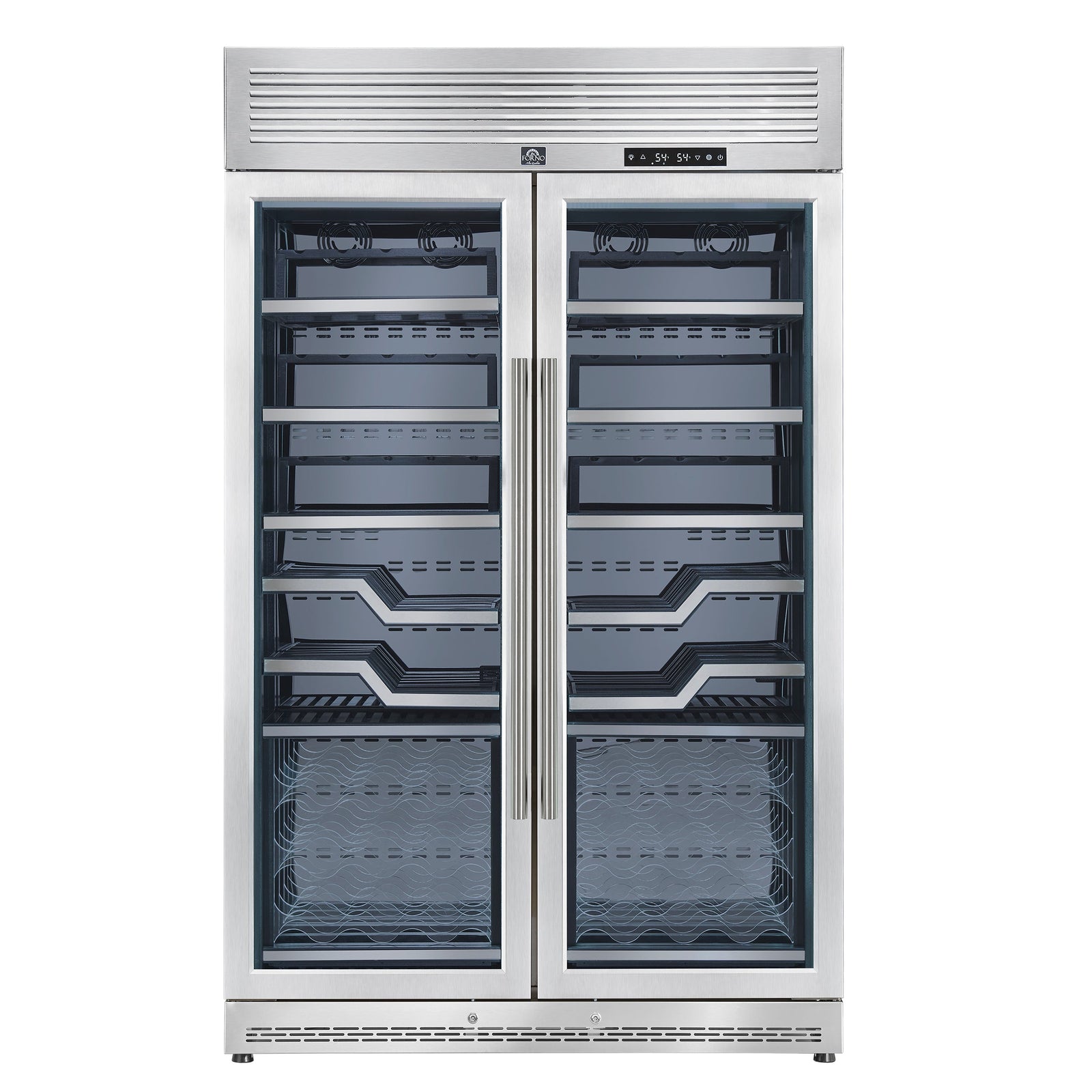 Forno Abruzzo 48-Inch Dual Zone Wine Cellar, 102 Bottles, 24 cu. ft., Clear Acrylic Holders & Stainless Trim Shelves - FWCDR6611-48S
