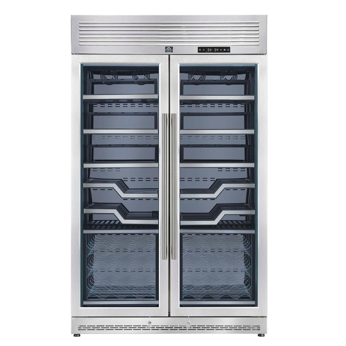 Forno Abruzzo 48-Inch Dual Zone Wine Cellar, 102 Bottles, 24 cu. ft., Clear Acrylic Holders & Stainless Trim Shelves - FWCDR6611-48S