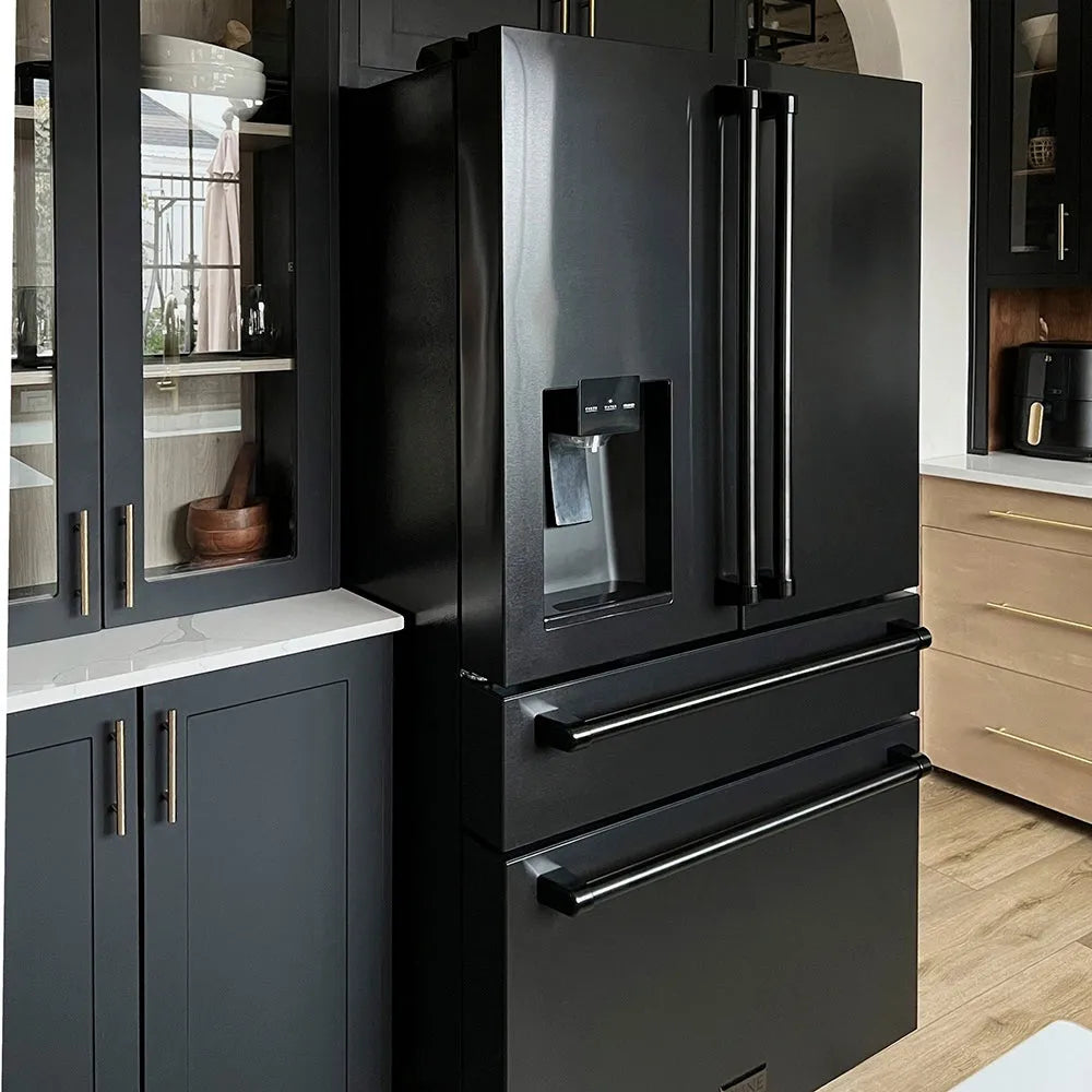 ZLINE 36-inch refrigerator in fingerprint-resistant black stainless steel with bright white interior RFM-W-36-BS, view 2