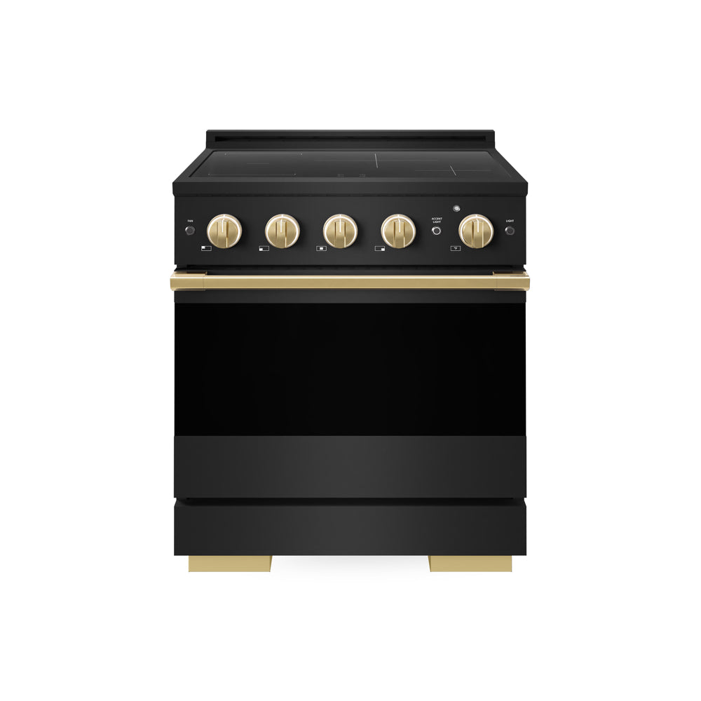 ZLINE Autograph Edition Marino 30-inch range in black stainless steel and polished gold accents MINRBZ-30-G