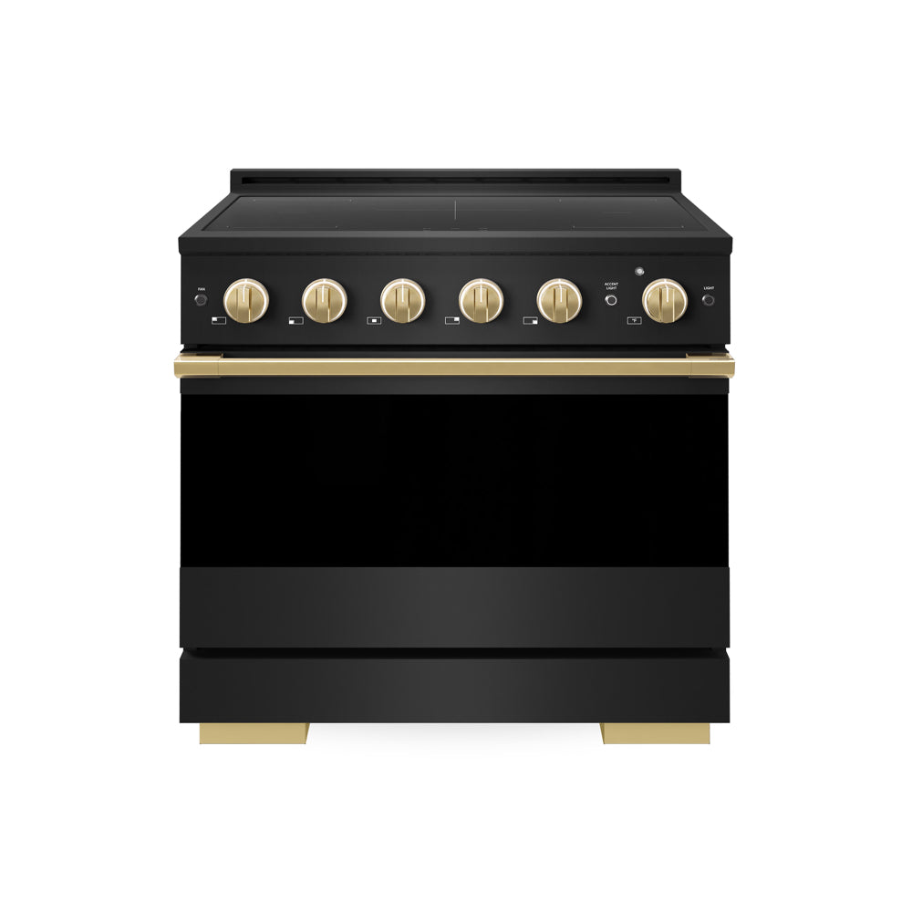 ZLINE Autograph Edition Marino 36-inch range in black stainless steel and polished gold accents MINRBZ-36-G