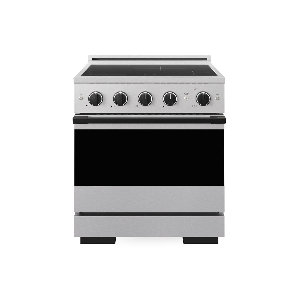 ZLINE Autograph Edition Marino 30-inch range in satin stainless steel and matte black accents MINRSZ-30-MB