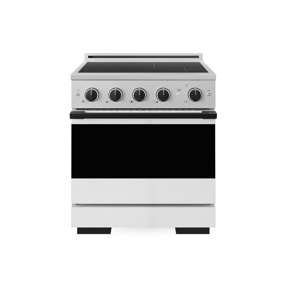 ZLINE Autograph Edition Marino 30-inch range in stainless steel with white matte door and matte black accents MINRZ-WM-30-MB