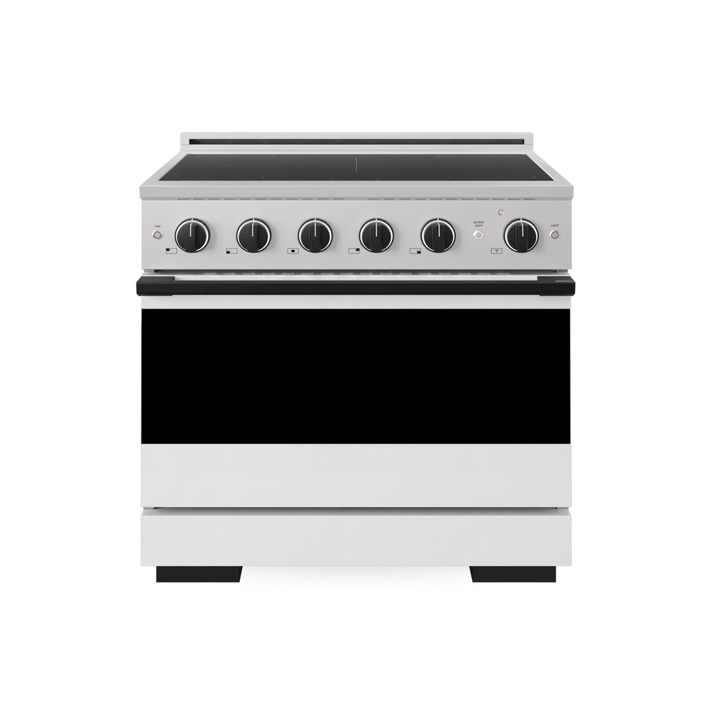 ZLINE Autograph Edition Marino 36-inch range in stainless steel with white matte door and matte black accents MINRZ-WM-36-MB
