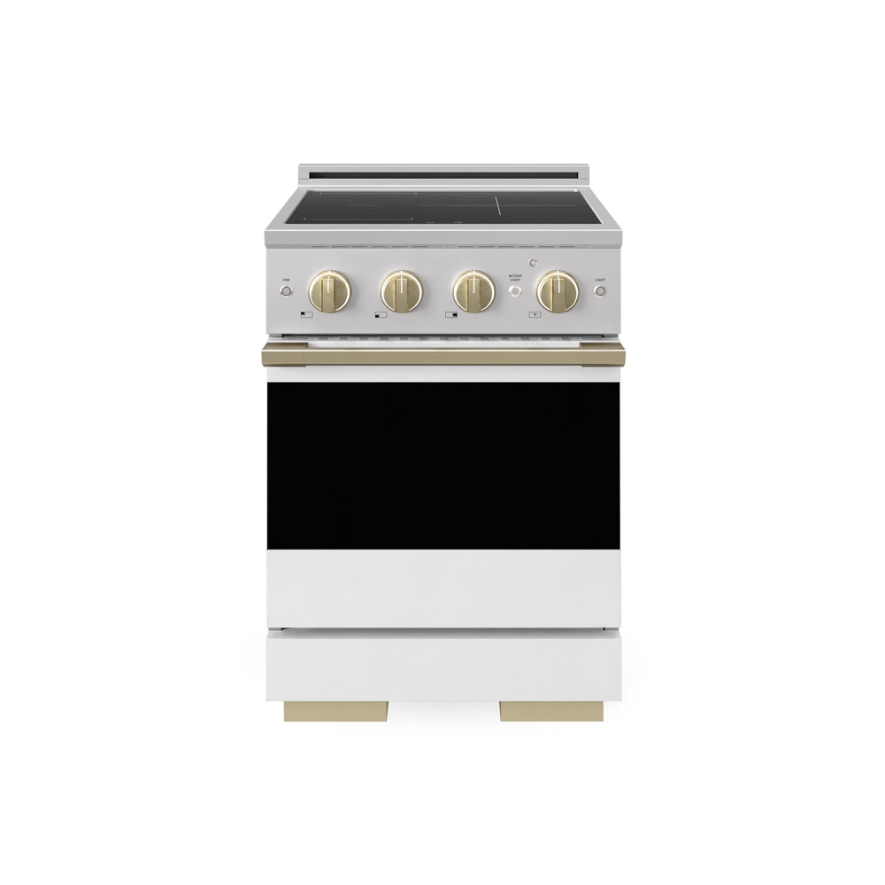 ZLINE Autograph Edition Marino 24-inch range in stainless steel with white matte door and champagne bronze accents MINRZ-WM-24-CB