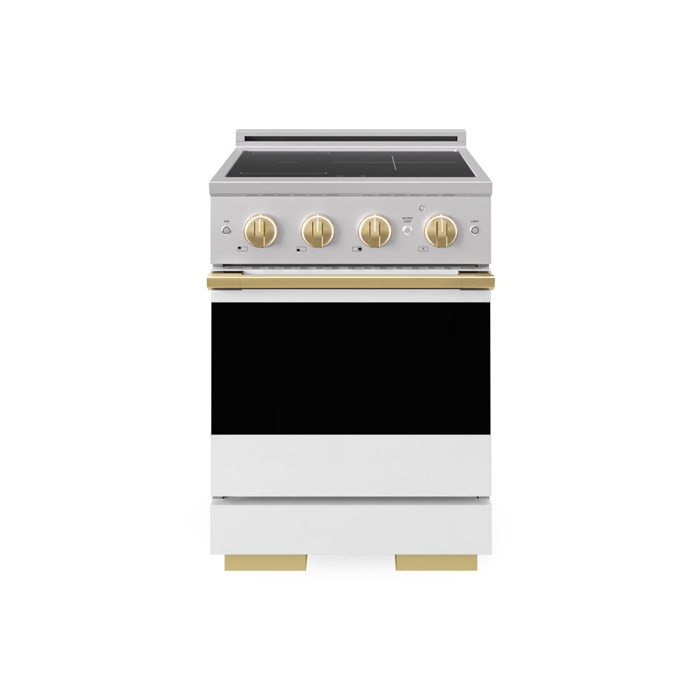 ZLINE Autograph Edition Marino 24-inch range in stainless steel with white matte door and polished gold accents MINRZ-WM-24-G