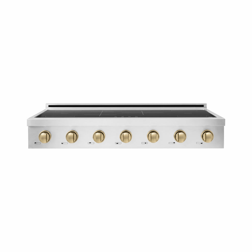 ZLINE Autograph Edition Paramount 48-inch rangetop in stainless steel and champagne bronze accents SINRTZ-48-CB