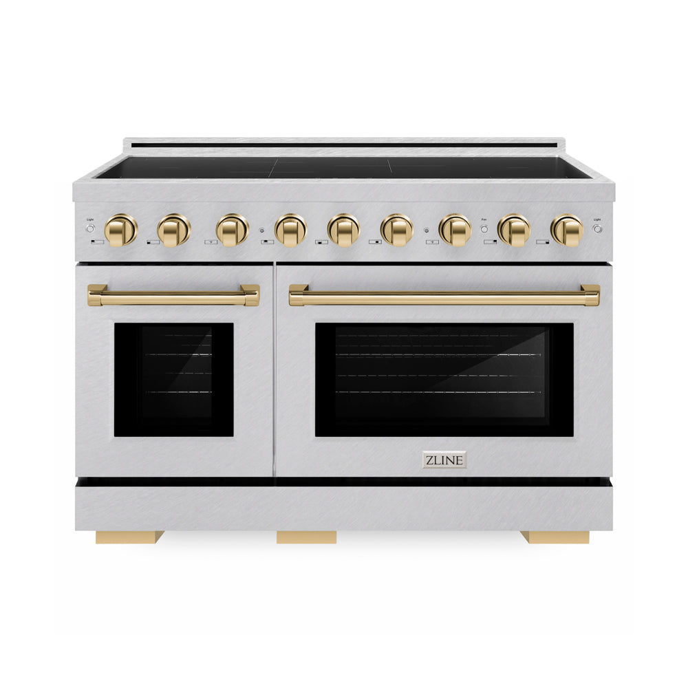 ZLINE Autograph Edition Paramount 48-inch range in satin stainless steel and polished gold accents SINRSZ-48-G