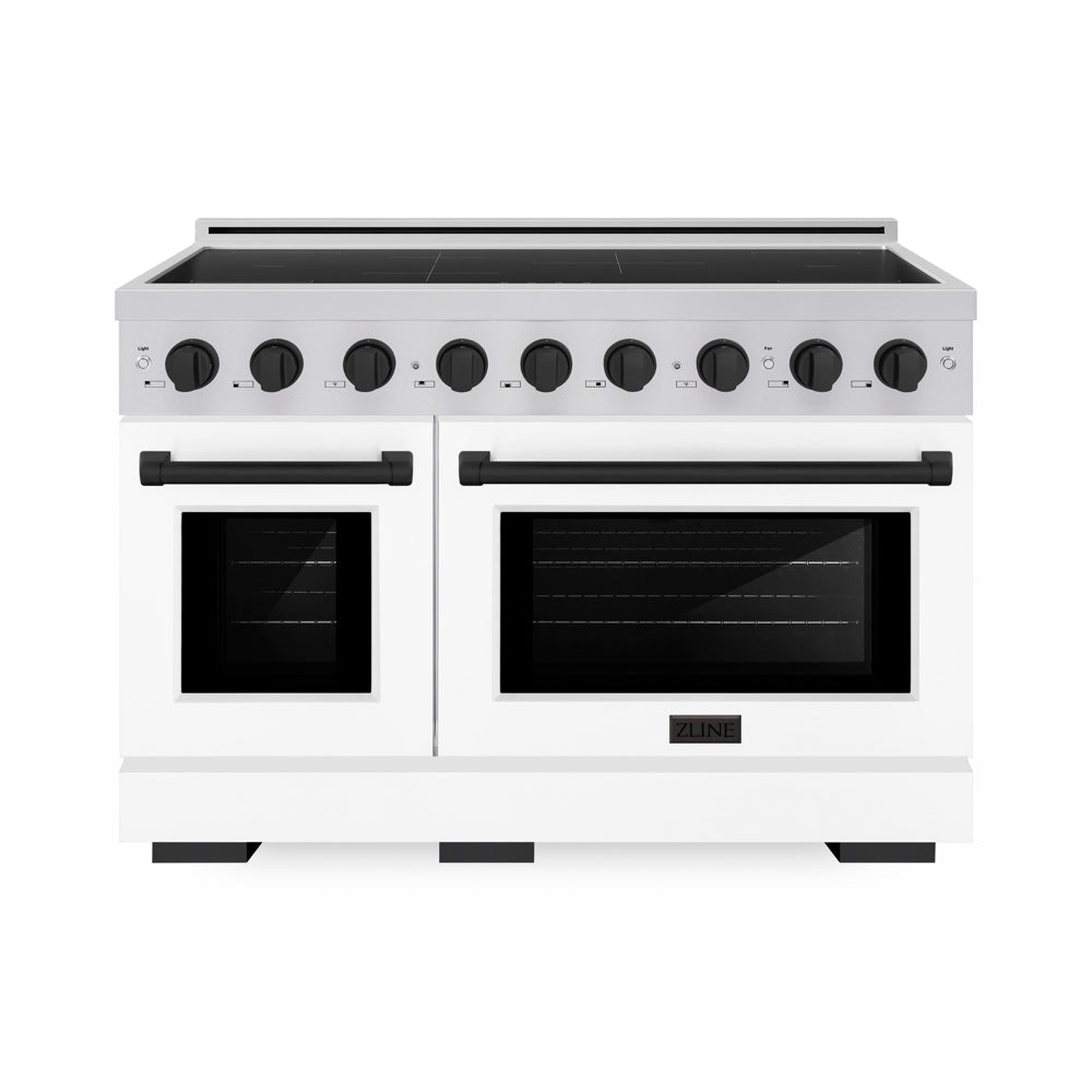 ZLINE Autograph Edition Paramount 48-inch range in stainless steel with white matte door and matte black accents SINRZ-WM-48-MB