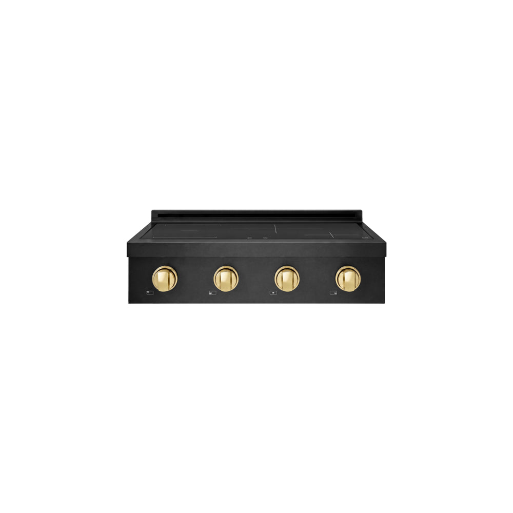 ZLINE Autograph Edition Paramount 30-inch rangetop in black stainless steel and polished gold accents SINRTBZ-30-G