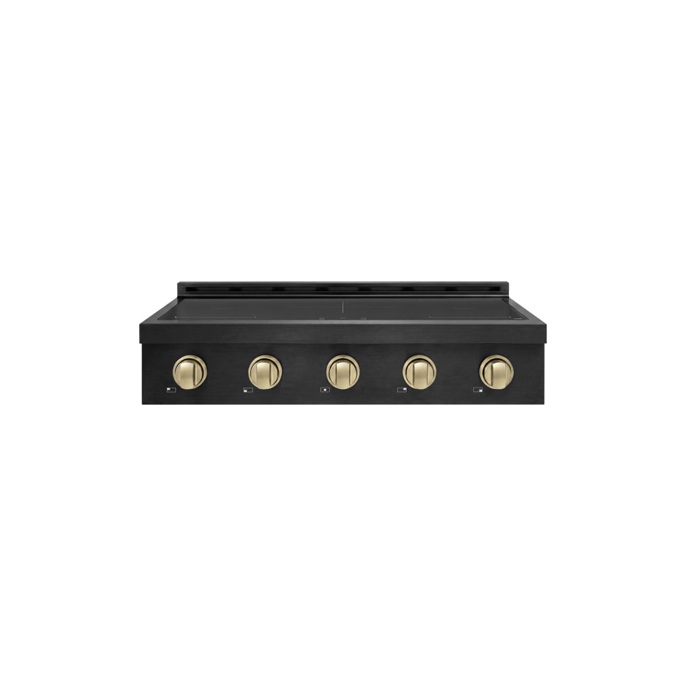 ZLINE Autograph Edition Paramount 36-inch rangetop in black stainless steel and champagne bronze accents SINRTBZ-36-CB