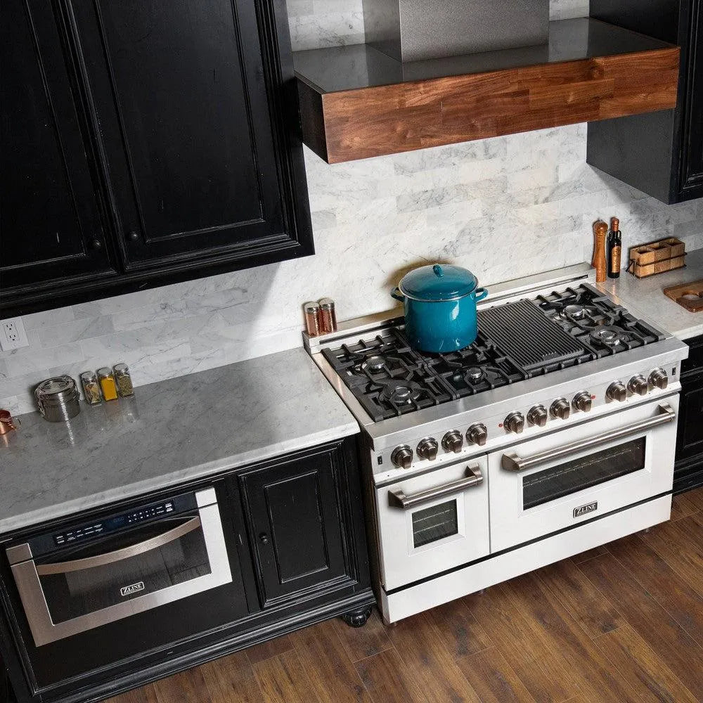ZLINE Legacy 48-inch range in stainless steel with white matte door RA-WM-48, view 2